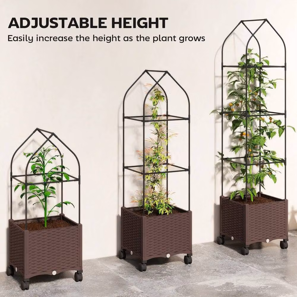 KORVIXA Raised Garden Bed with Trellis in Brown, W/D/H: 182 x 40 x 38 cm – 4