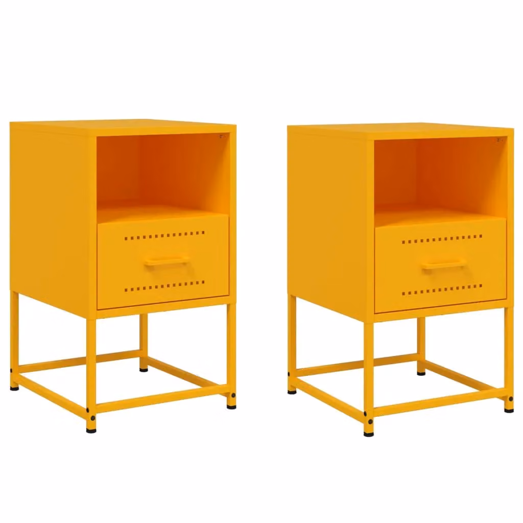 Berkfield Home Set of 2 Mustard Yellow Metal Bedside Cabinets, W/D/H: 36 x 39 x 60.5 cm – 2