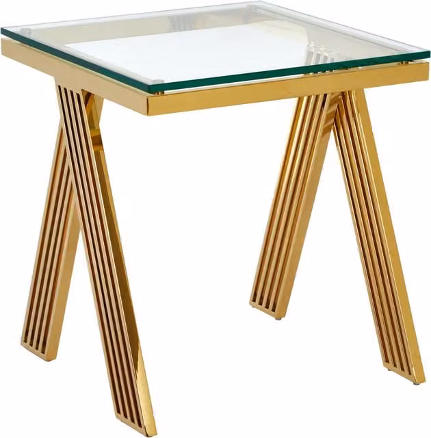 Orsina Gold Metal Side Table with Square Glass Top