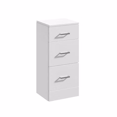 Balterley White Glossy Slim Bathroom Storage Cabinet with 3 Drawers and Chrome Handles, W/D/H: 30.0 x 35.0 x 76.6 cm