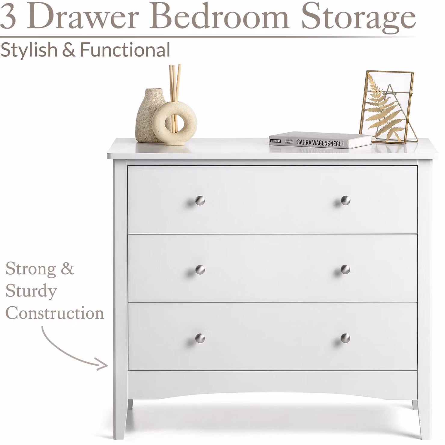 Christow White 3 Drawer Modern Chest of Drawers, W/D/H: 80 x 40 x 70 cm – 2