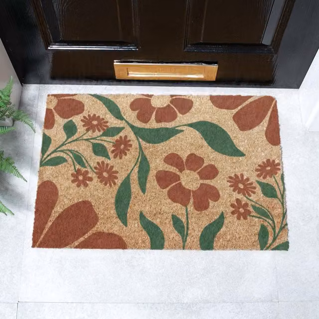 Artsy Mats Red and Green Floral Pattern Coir Doormat, Brown, W: 60 cm, D: 40 cm – 1
