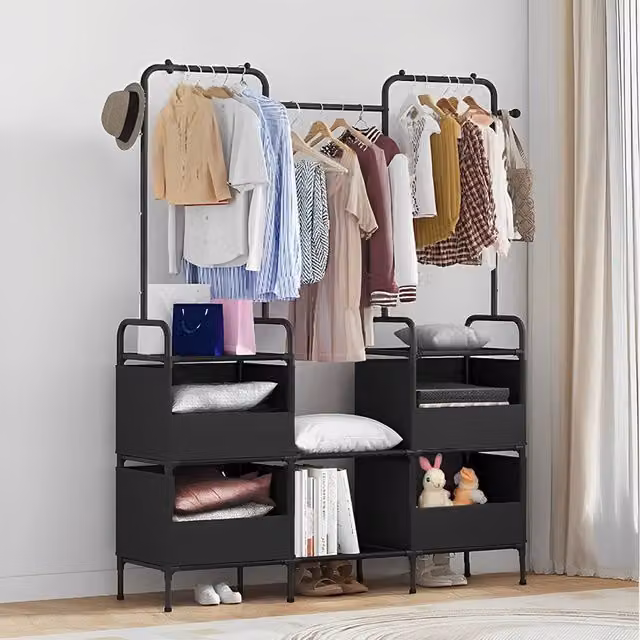 Komore Modern Metal Clothes Rail with Continuous Linear Rail in Matt Grey