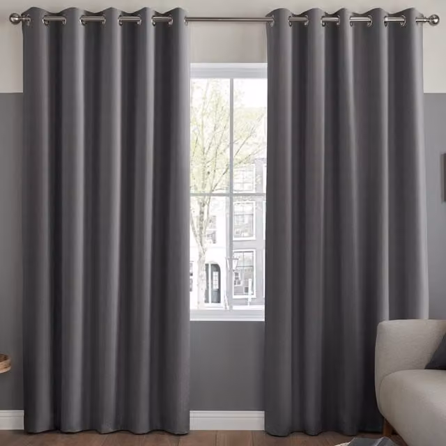 Simply Collection Blackout Satin Fabric Panel Curtain in Grey and Black with Eyelets