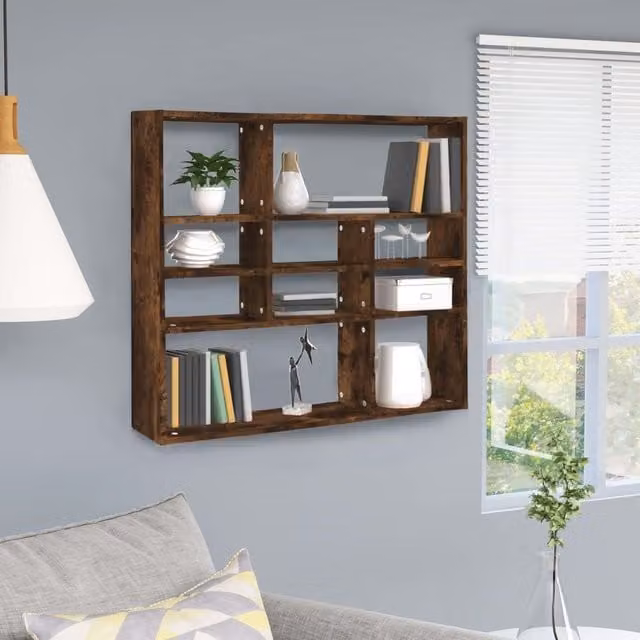 Berkfield Home Wall Shelf in Smoked Oak Brown, W/D/H: 90 x 16 x 78 cm – 1