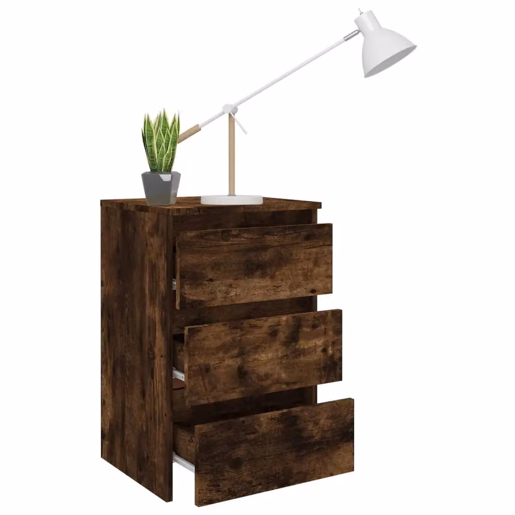 Berkfield Home Set of 2 Smoked Oak Bed Cabinets in Brown, W/D/H: 40 x 35 x 62.5 cm – 3