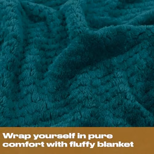 OHS Petrol Blue Fleece Blanket, Fluffy Geometric Waffle Throw, W/D/H: 150 x 200 cm – 3