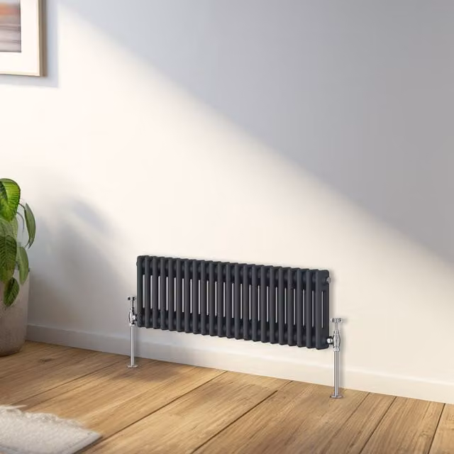 Right Radiators Double Column Horizontal Traditional Radiator in Anthracite Grey, Width: 101 cm