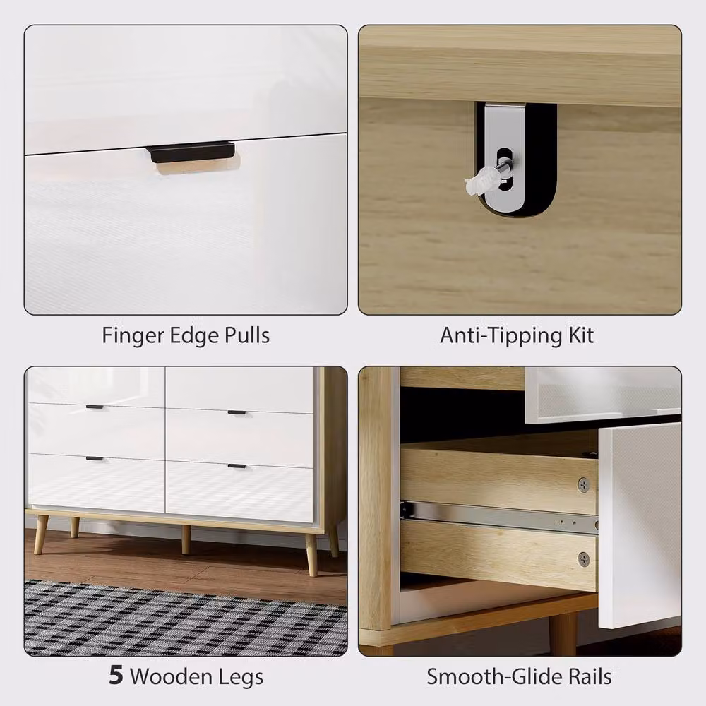 HOMCOM High Gloss White Freestanding Storage Cabinet with 6 Drawers – 3