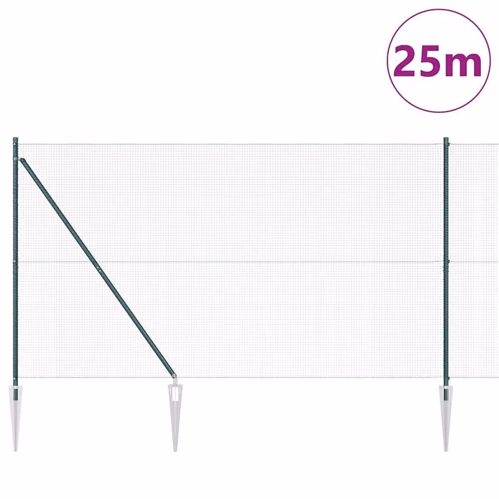 Berkfield Home Green Steel Welded Wire Fence with 13 In-Ground Spike Posts, 6 x 25 m – 2