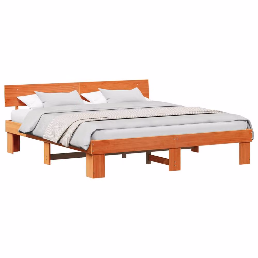 Berkfield Home Solid Pine Wood Bed Frame with Headboard in Wax Brown 180 x 200 cm – 2