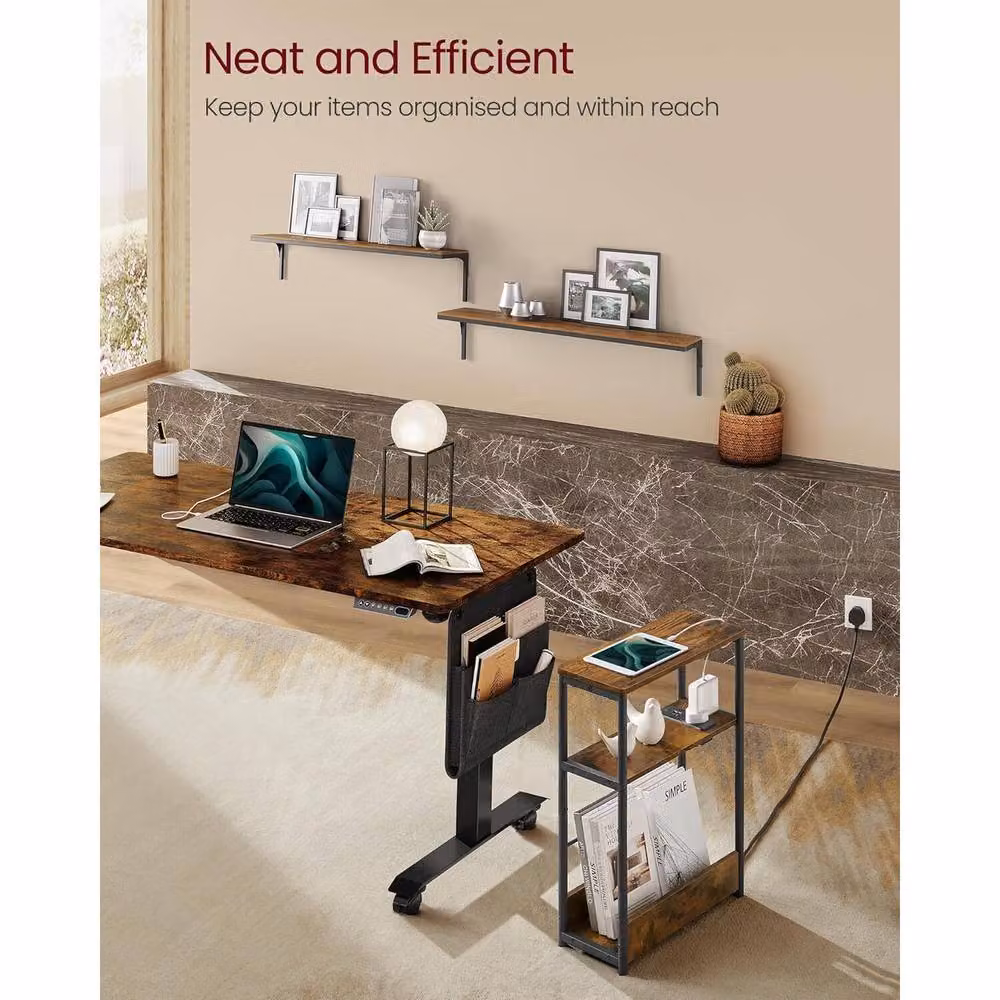 The Bazaarist Slim Nightstand with Charging Station and Magazine Rack in Brown and Black – 5