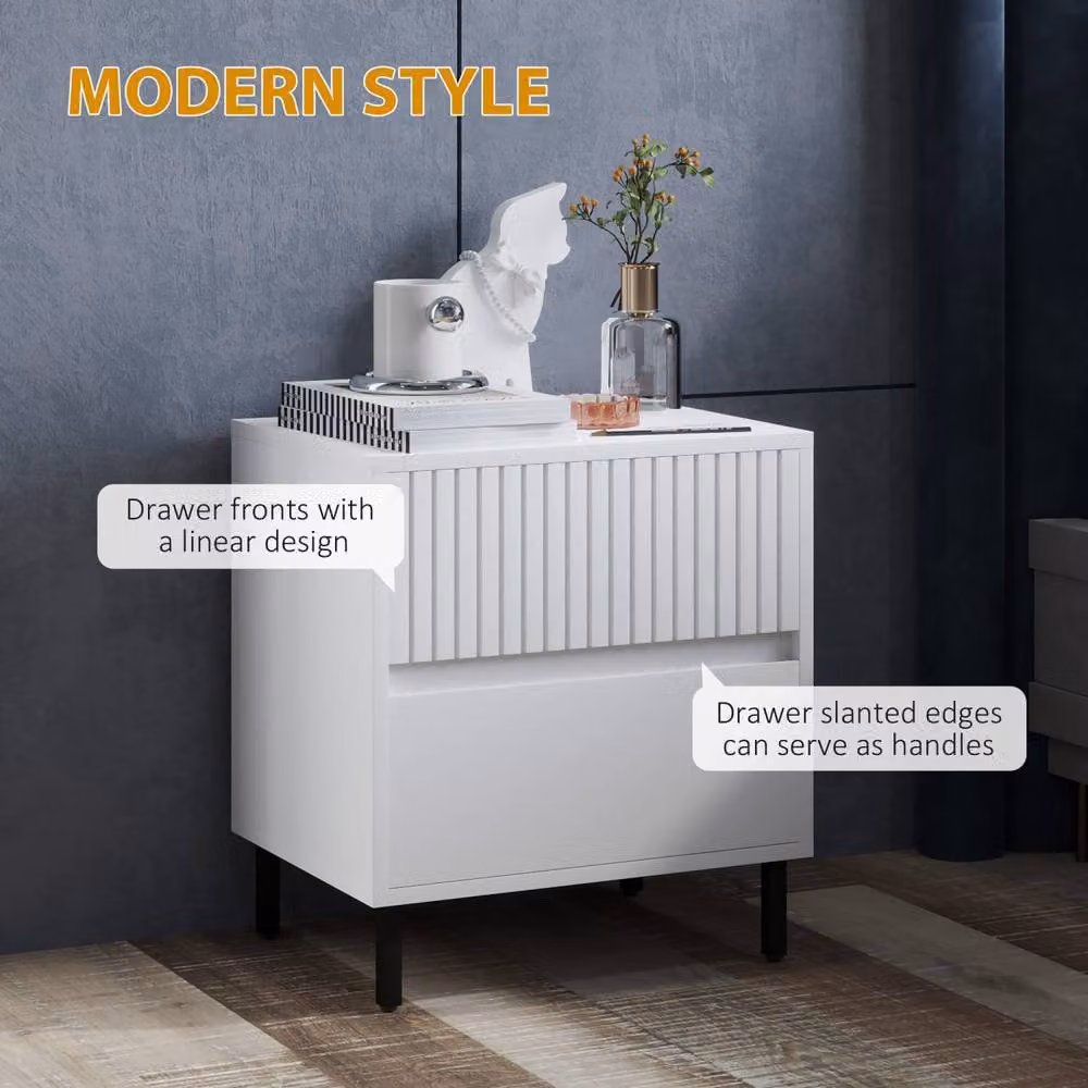 Wyld Haus Cove White 2 Drawer Bedside Table with Indented Line Detail – 3