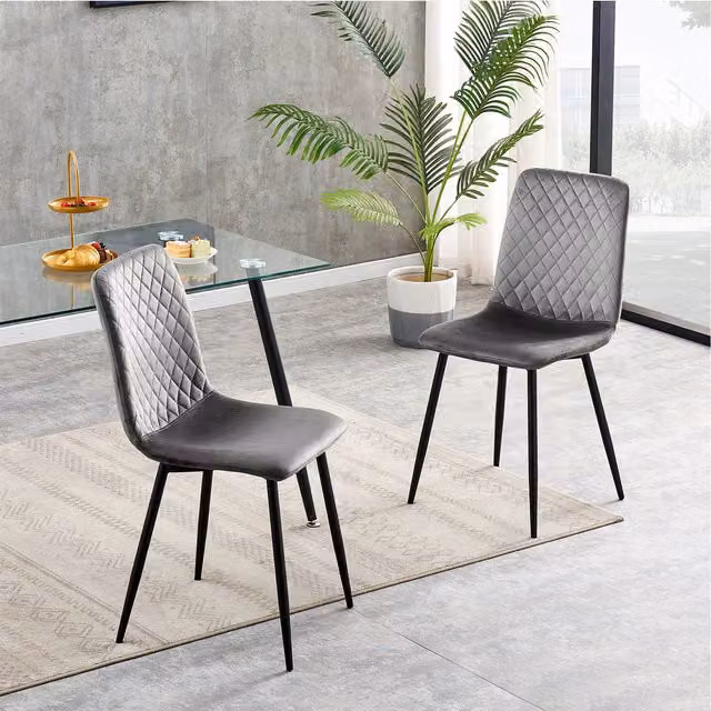 MCC Direct Lexi Set of 2 Modern Velvet Fabric Dining Chairs in Grey
