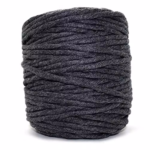 SolaDirect Anthracite Grey Macrame Cord, 300 m of 2 mm Thick Natural Cotton Thread Yarn