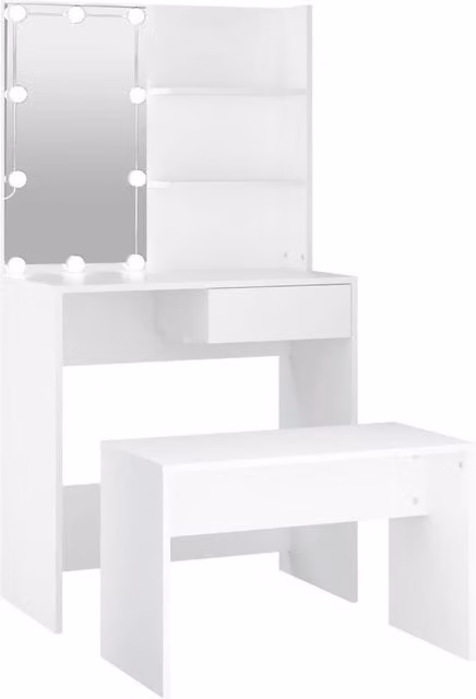 Berkfield Home Hollywood LED Dressing Table Set in White Matt Engineered Wood – 1