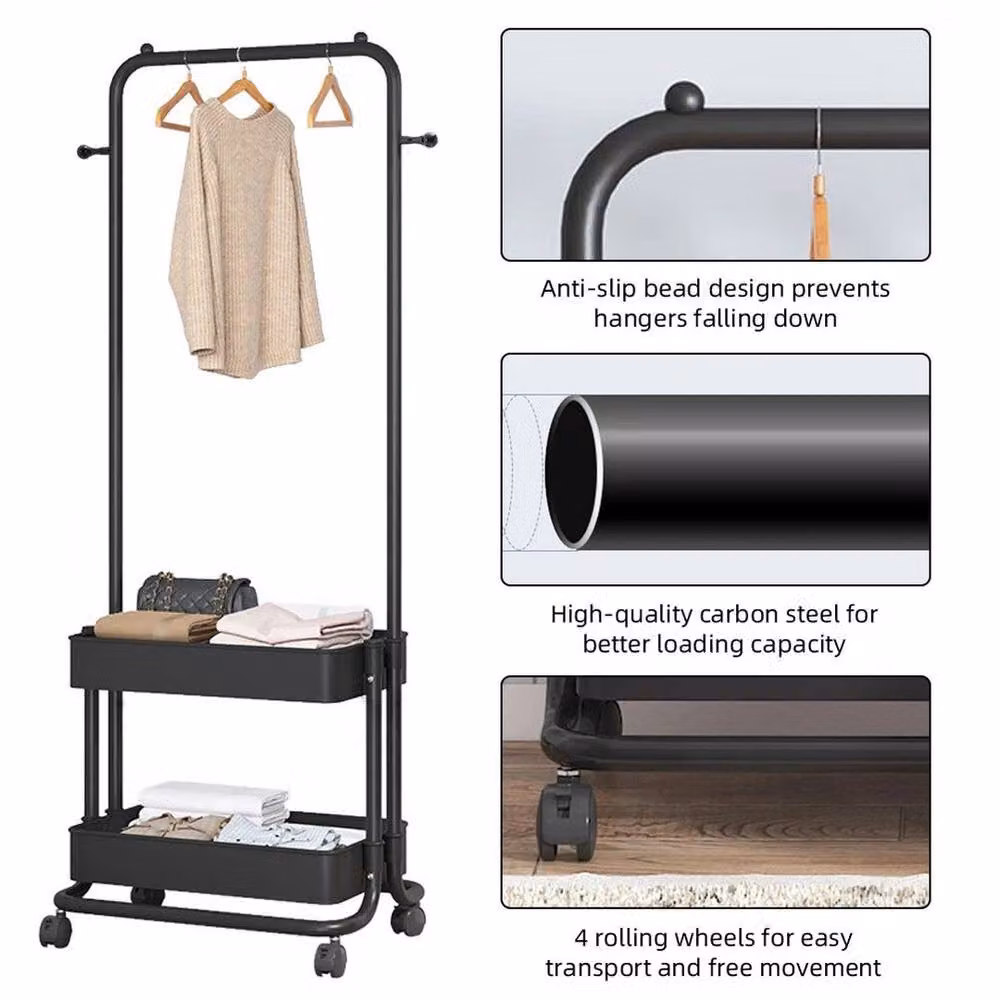 EONLION Heavy Duty Metal Clothes Rail in Matt Black, Width: 50 cm – 3