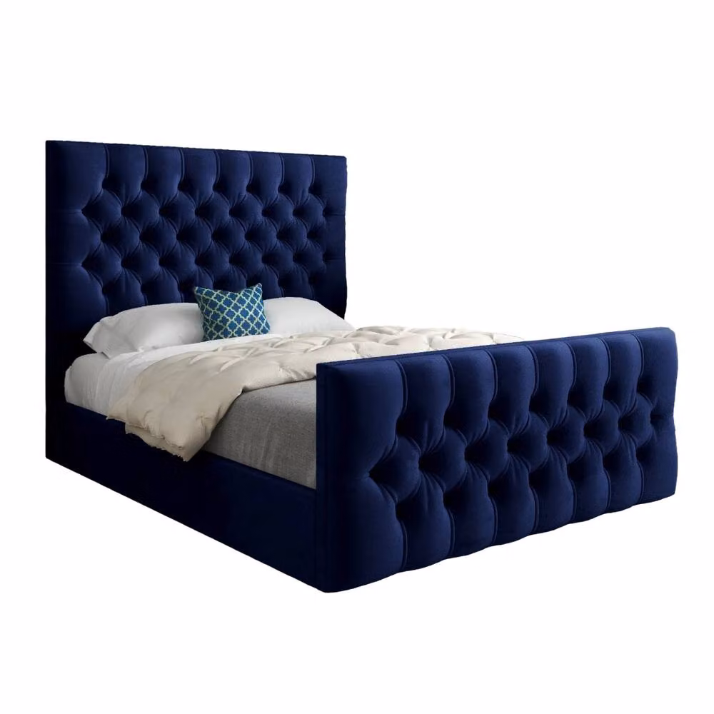 Casani Portmeirion Chesterfield Upholstered Velvet Bed Frame in Blue, Small Single – 3