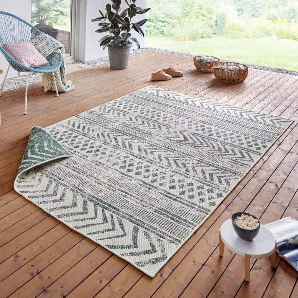 THE RUGS Reversible Geometric Green Polypropylene Flatweave Indoor Outdoor Rug W: 160 cm, D: 230 cm – 2