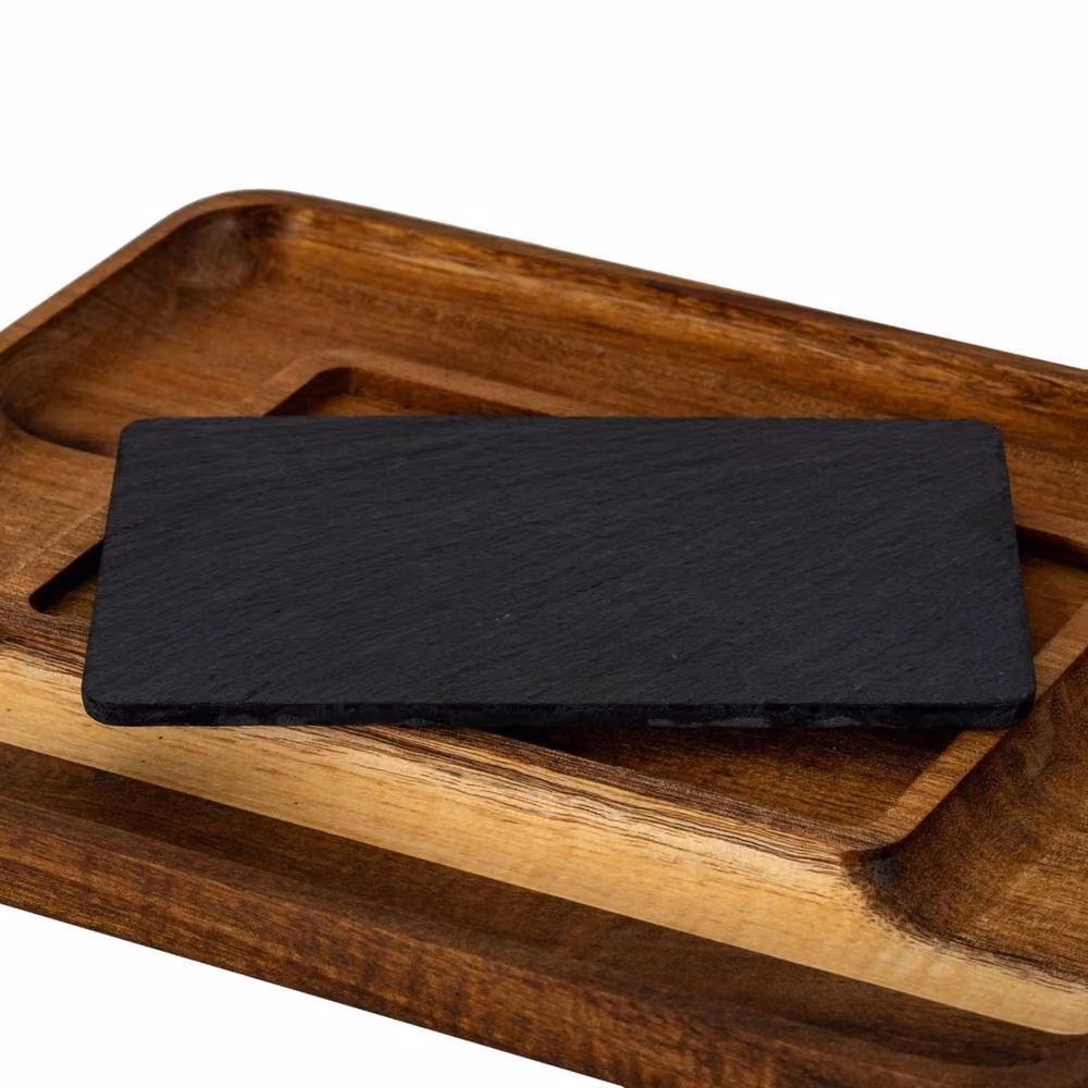 Lemon Pavilion Acacia and Slate Serving Tray, Brown, W: 27 cm, D: 22 cm, H: 2 cm – 4