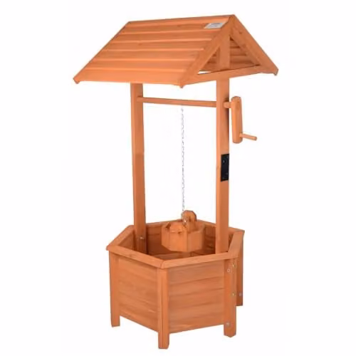 Gr8 Garden Wooden Wishing Well Bucket Planter in Brown, W/D/H: 84 x 41 x 41 cm – 1