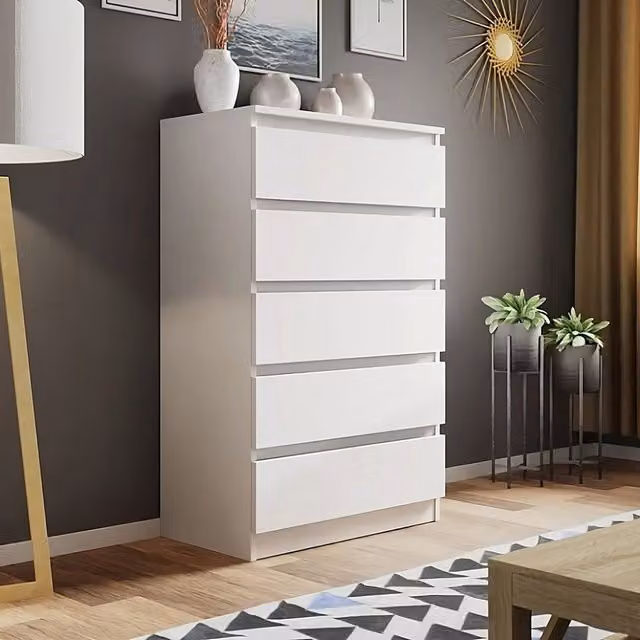 LUXURY LIFE Carlton Matt 5 Drawer Chest of Drawers in White