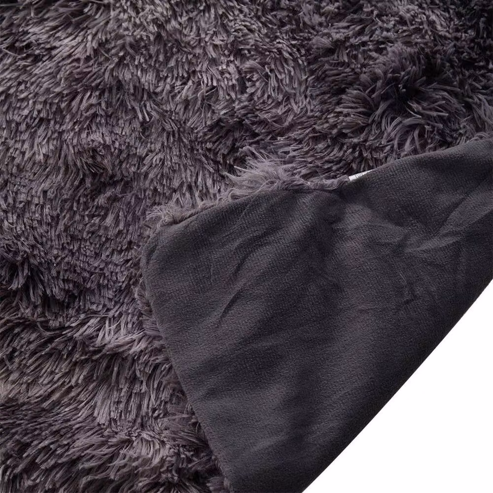 KORVIXA Grey Fluffy Faux Fur and Fleece Reversible Throw Blanket, W/D/H: 100 x 190 cm – 2