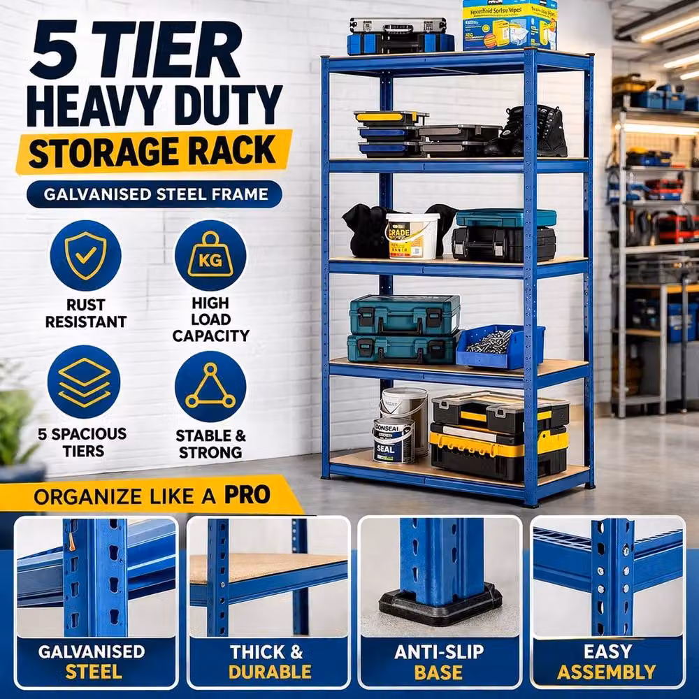 FORGEVIO Heavy Duty Metal Shelving Rack Unit Pack of 2, Blue, W/D/H: 150 x 70 x 30 cm – 2