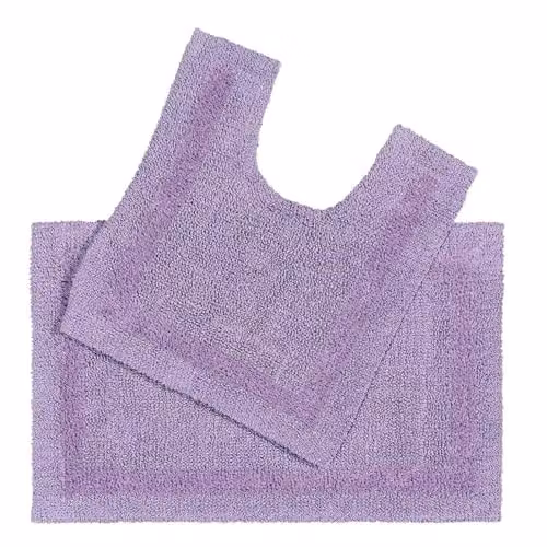 Homescapes Luxury 2 Piece Cotton Bath Mat and Toilet Mat Set in Purple