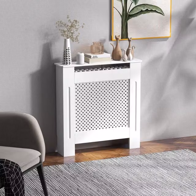 HOMCOM Modern White MDF Radiator Cover with Diamond Grill Design – 1