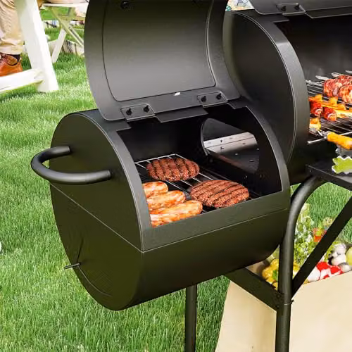 Outsunny Black Steel Offset Charcoal BBQ Grill with Thermometer and Wheels, W/D/H: 120 x 60 x 109 cm – 9