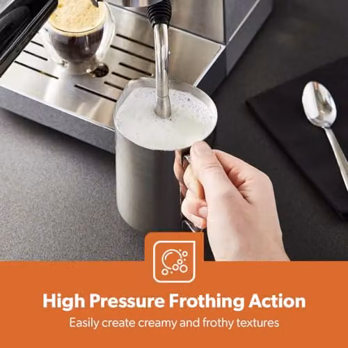 GEEPAS Espresso and Cappuccino Coffee Machine with Milk Frother, 15 Bar Pressure, 1.8L Detachable Water Tank, 1140W, Silver Stainless Steel – 4