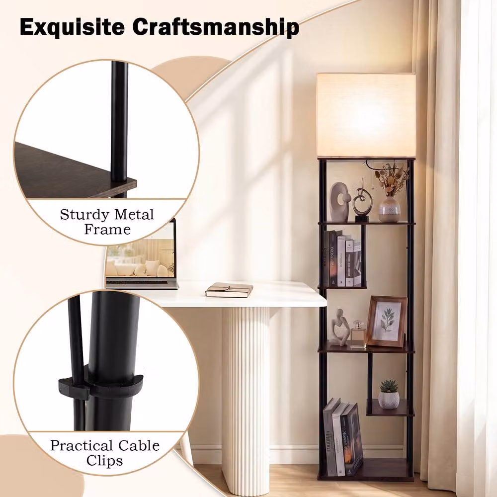 Costway Industrial 5-Tier Floor Lamp with Shelves in Black and Multicolour – 5
