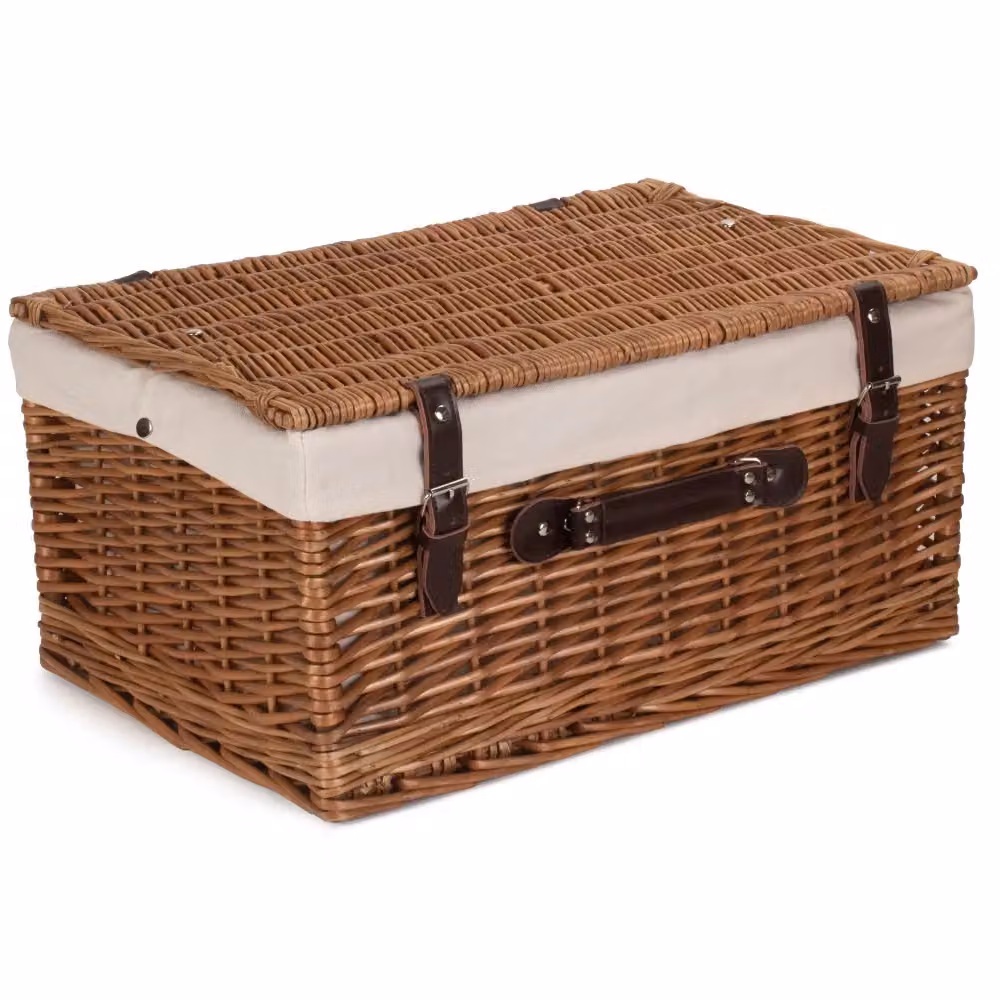 Red Hamper Wicker Double Steamed Picnic Basket with Cream Cotton Lining, W: 51 cm – 2