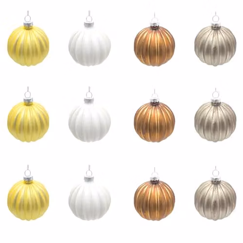Shatchi 12-Piece Set of Modern Geometric Glass Baubles in White and Silver, Diameter: 8 cm