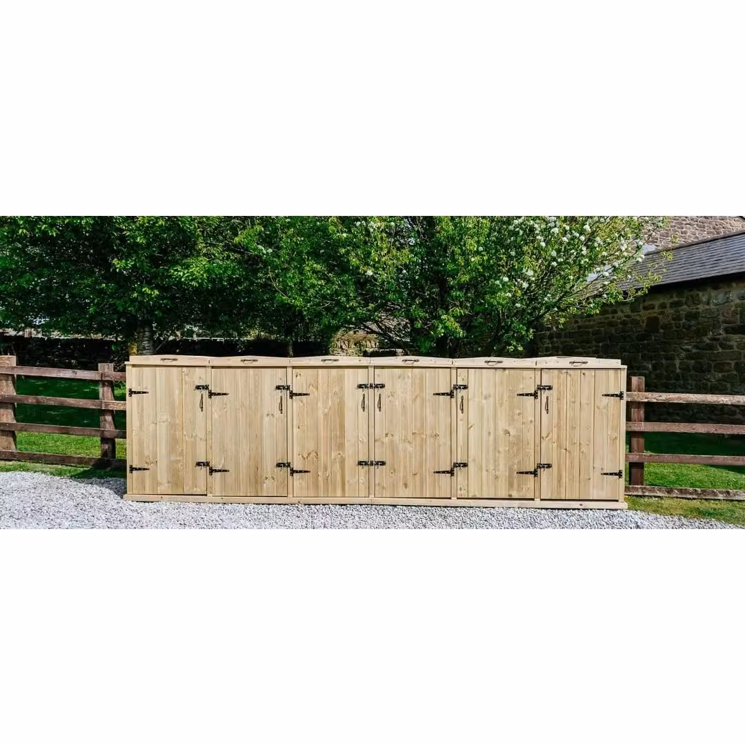 Buttercup Farm Chatburn Sextet Wheelie Bin Store in Brown, Fits 1x 180L or 240L and 5x 140L Bins, W/D/H: 367 x 149 x 120 cm – 2