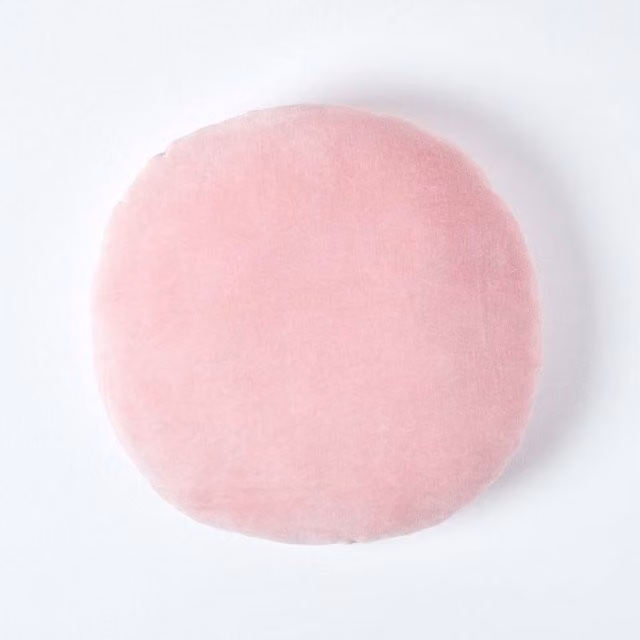Homescapes Pink and Orange Velvet Round Cushion, Diameter: 40 cm