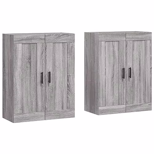 vidaXL Set of 2 Modern Wall Mounted Cabinets in Grey Matt MDF with Hinged Doors and Internal Shelves – 1