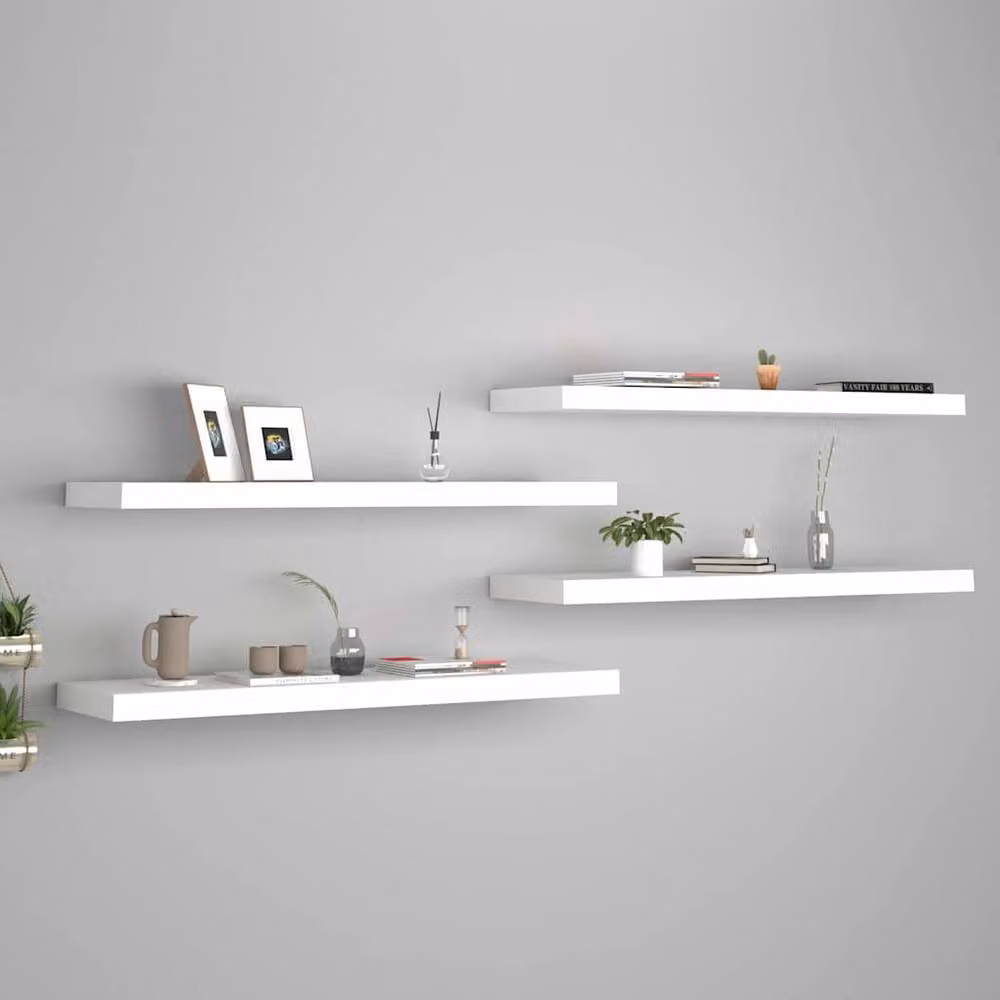 Berkfield Home Set of 4 White Floating Wall Shelves, W/D/H: 90 x 23.5 x 4 cm – 2