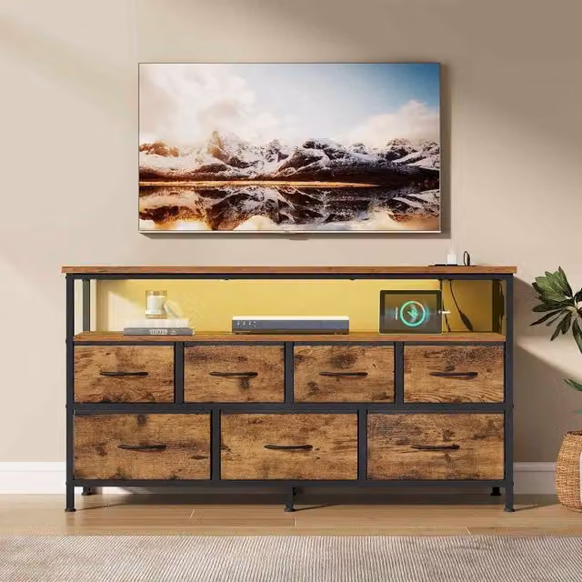 The Bazaarist 7 Drawer LED Charging Station Chest in Rustic Brown and Ink Black