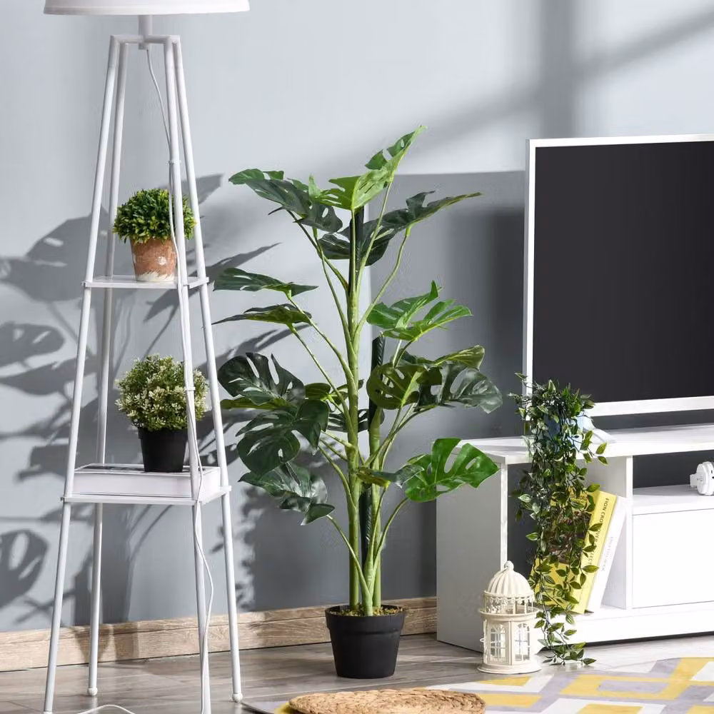 Wyld Haus Doka Large Artificial Monstera Style Tree with 21 Leaves in a Green Decorative Pot – 3