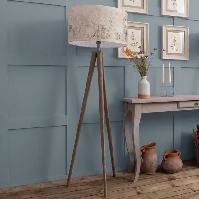 Voyage Maison Aratus Floor Lamp with Enchanted Forest Eva Lampshade in Beige and Wood