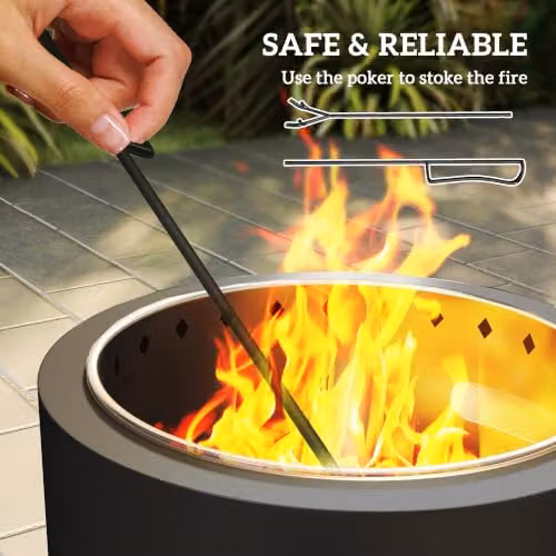Outsunny Smokeless Wood Burning Metal Fire Pit in Grey, Diameter: 45 cm – 6