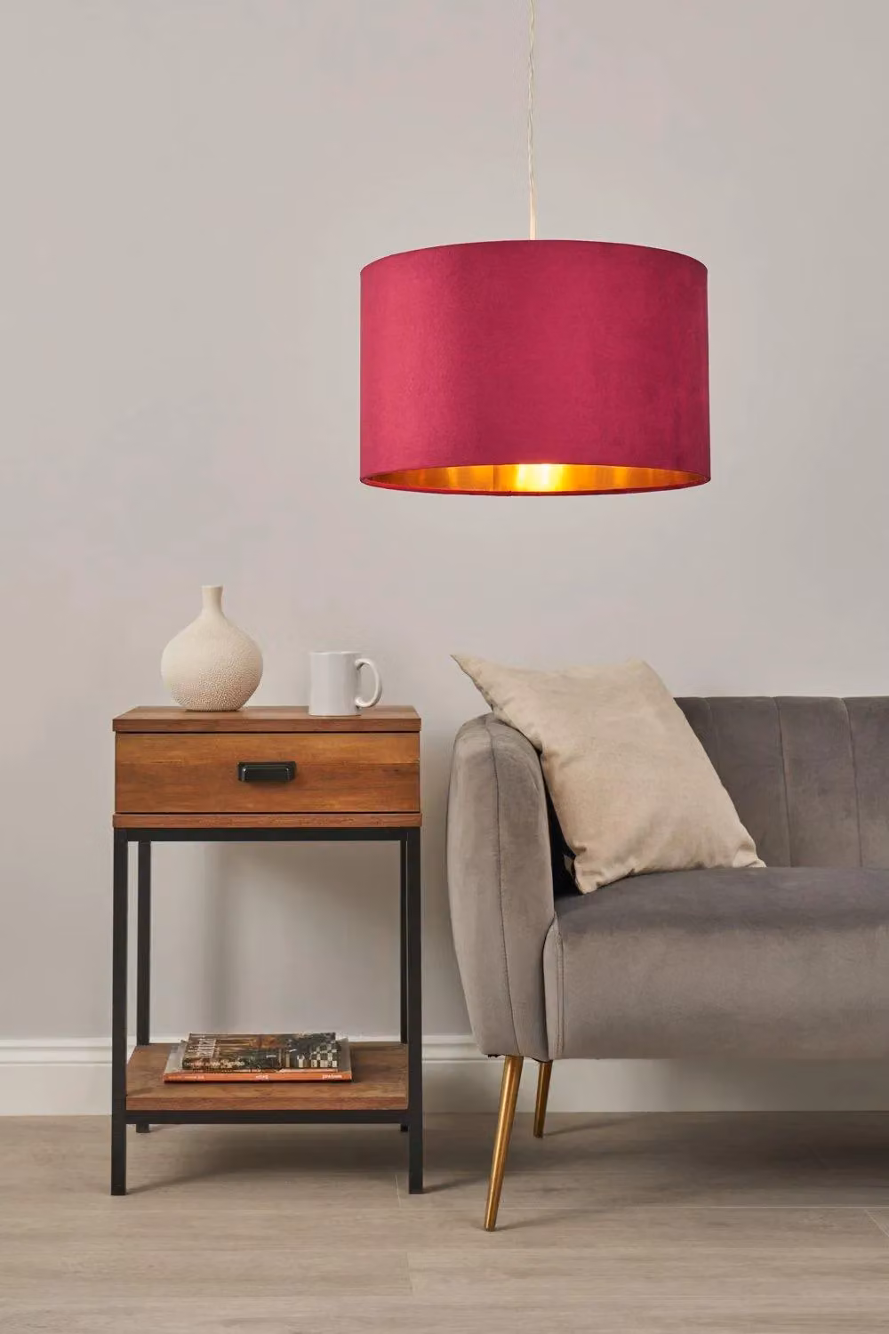 BHS Lighting Large Red Velvet Cylinder Easy Fit Light Shade – 3