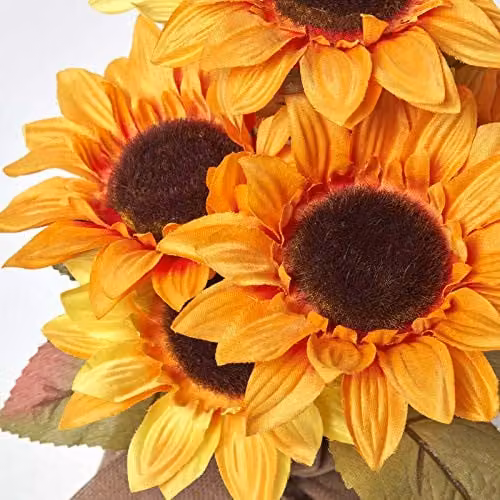 Homescapes Yellow and Gold Artificial Sunflower Arrangement in a Rustic Textile Vase, Height: 40 cm – 2