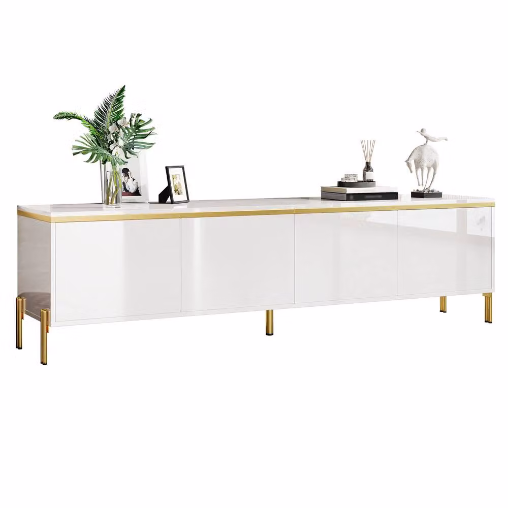 BTM High Gloss TV Stand with 4 Doors and Gold Edging in White, W/D/H: 170 x 50 x 38 cm – 2