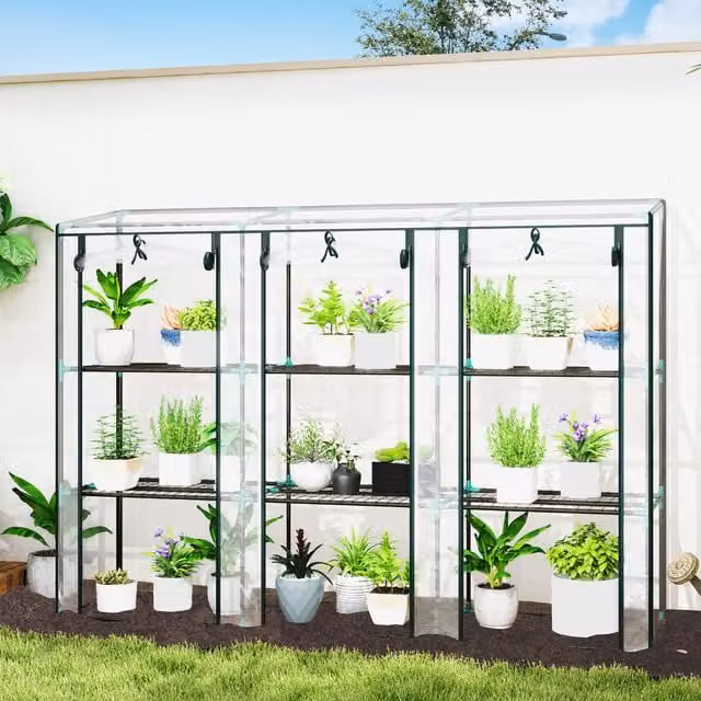 Outsunny 3 Tier Lean-to Mini Pent Greenhouse in Clear and White