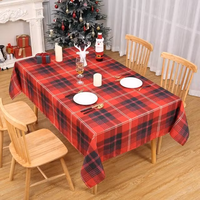 London Boutique Red Checked Waterproof Christmas Tablecloth