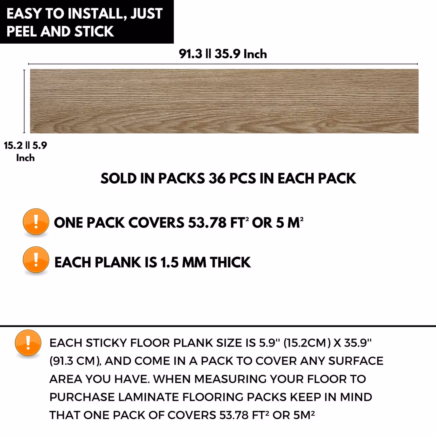 Novecrafto Self Adhesive Wood Look Vinyl Floor Planks, 36 Pack, Beige Grey, W: 91.4 cm, H: 15.2 cm – 3