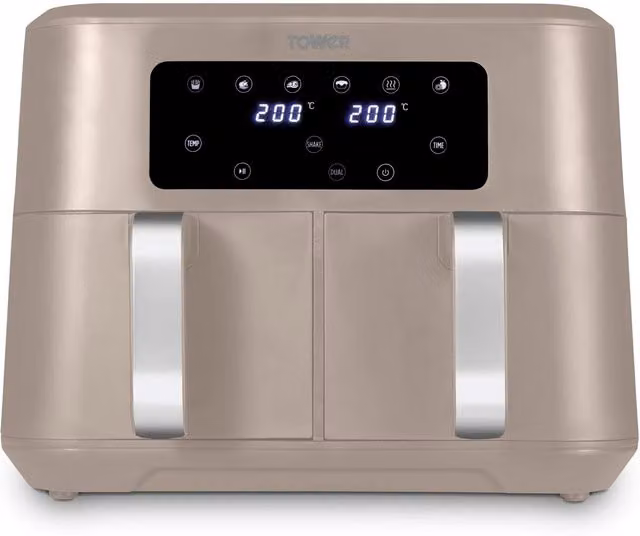 Vortx 8.5L Dual Basket Digital Air Fryer in Latte with Chrome Trim